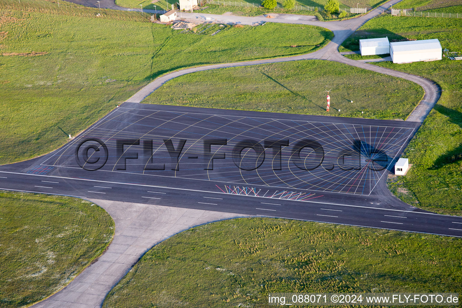 Runway with tarmac terrain of airfield LSC in the district Etwashausen in Kitzingen in the state Bavaria, Germany