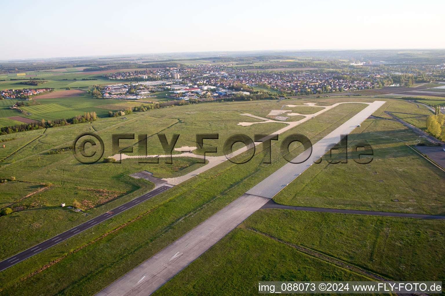 Aerial view of Airport Hoheim in the district Hoheim in Kitzingen in the state Bavaria, Germany