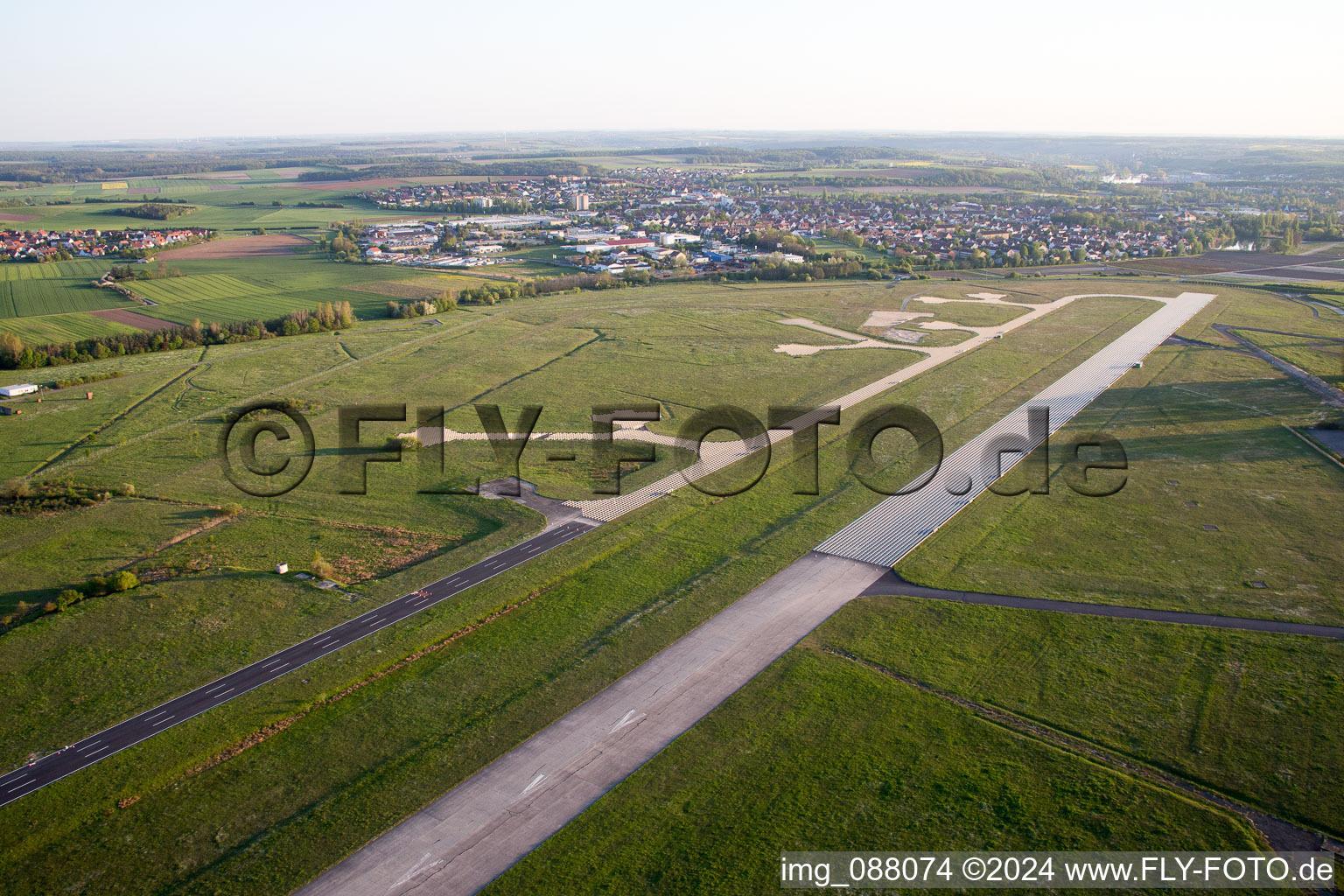 Aerial photograpy of Airport Hoheim in the district Hoheim in Kitzingen in the state Bavaria, Germany