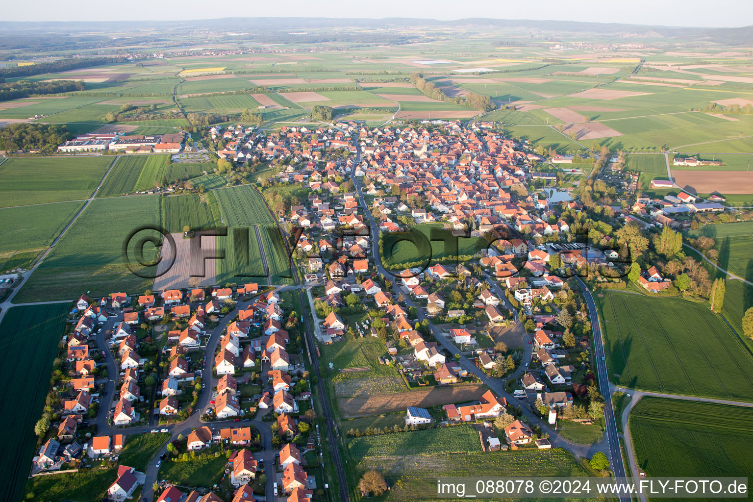 Aerial view of Großlangheim in the state Bavaria, Germany