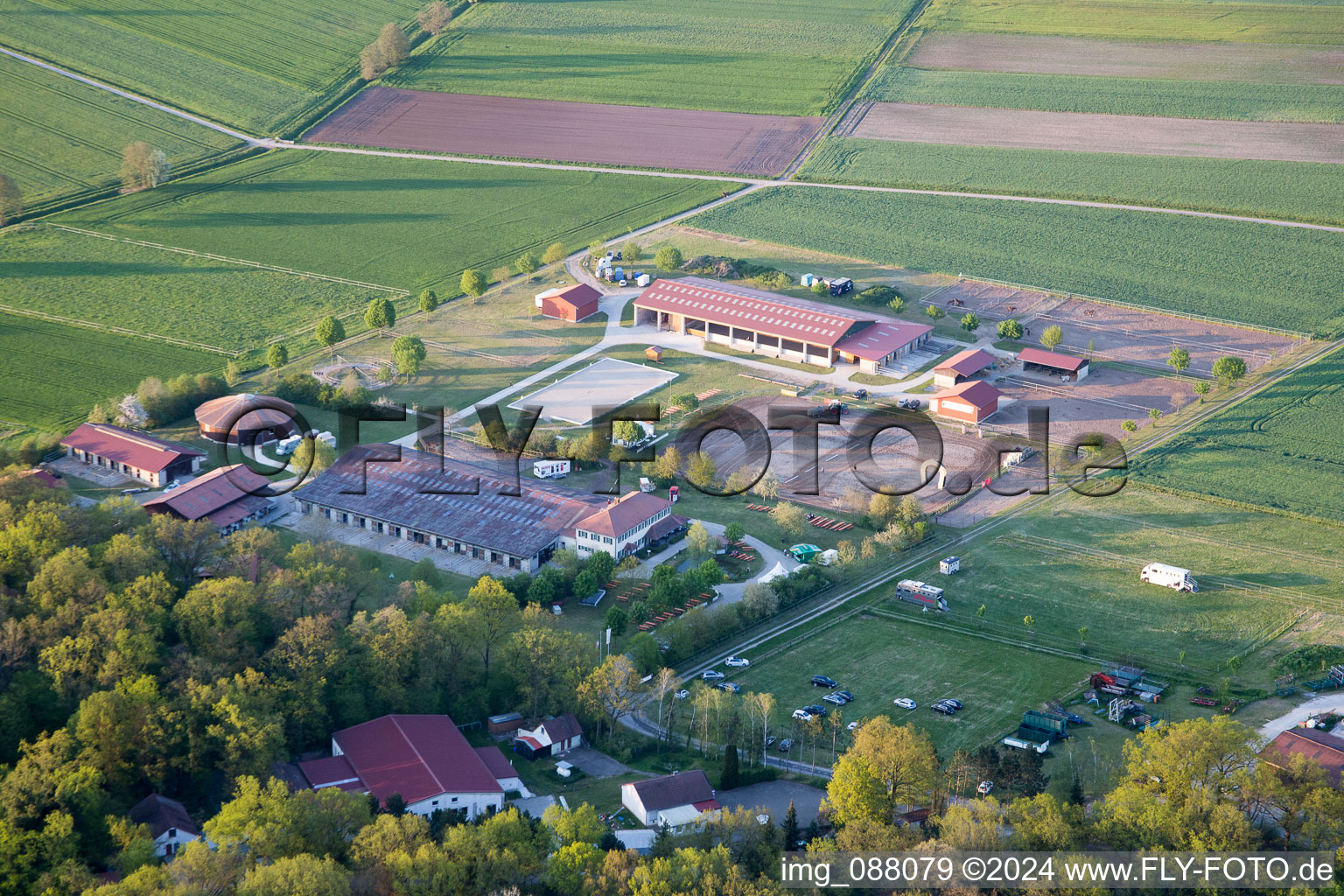 Farm on the edge of cultivated fields in Grosslangheim in the state Bavaria, Germany