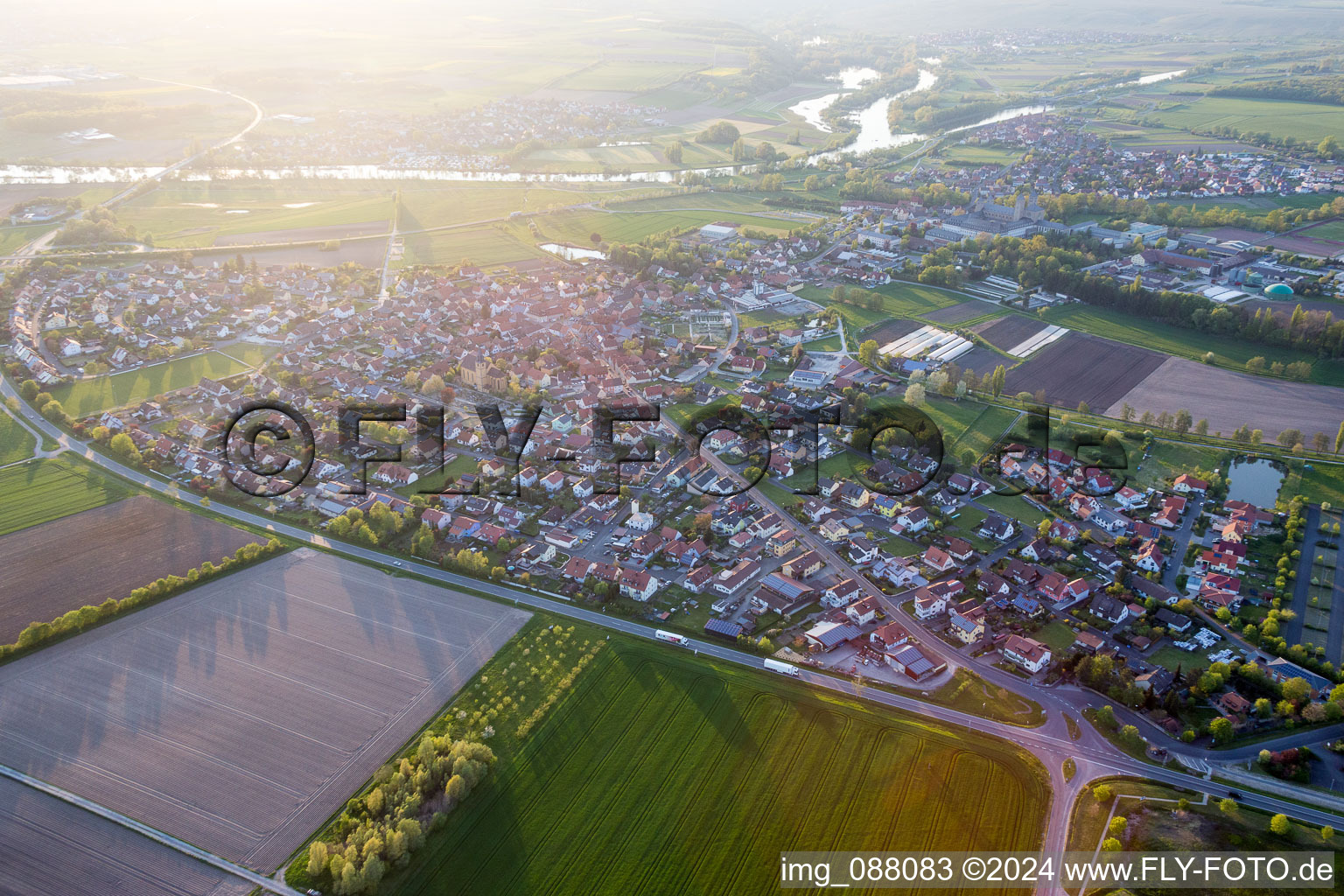 Town on the banks of the river of the Main river in the district Stadtschwarzach in Schwarzach am Main in the state Bavaria, Germany