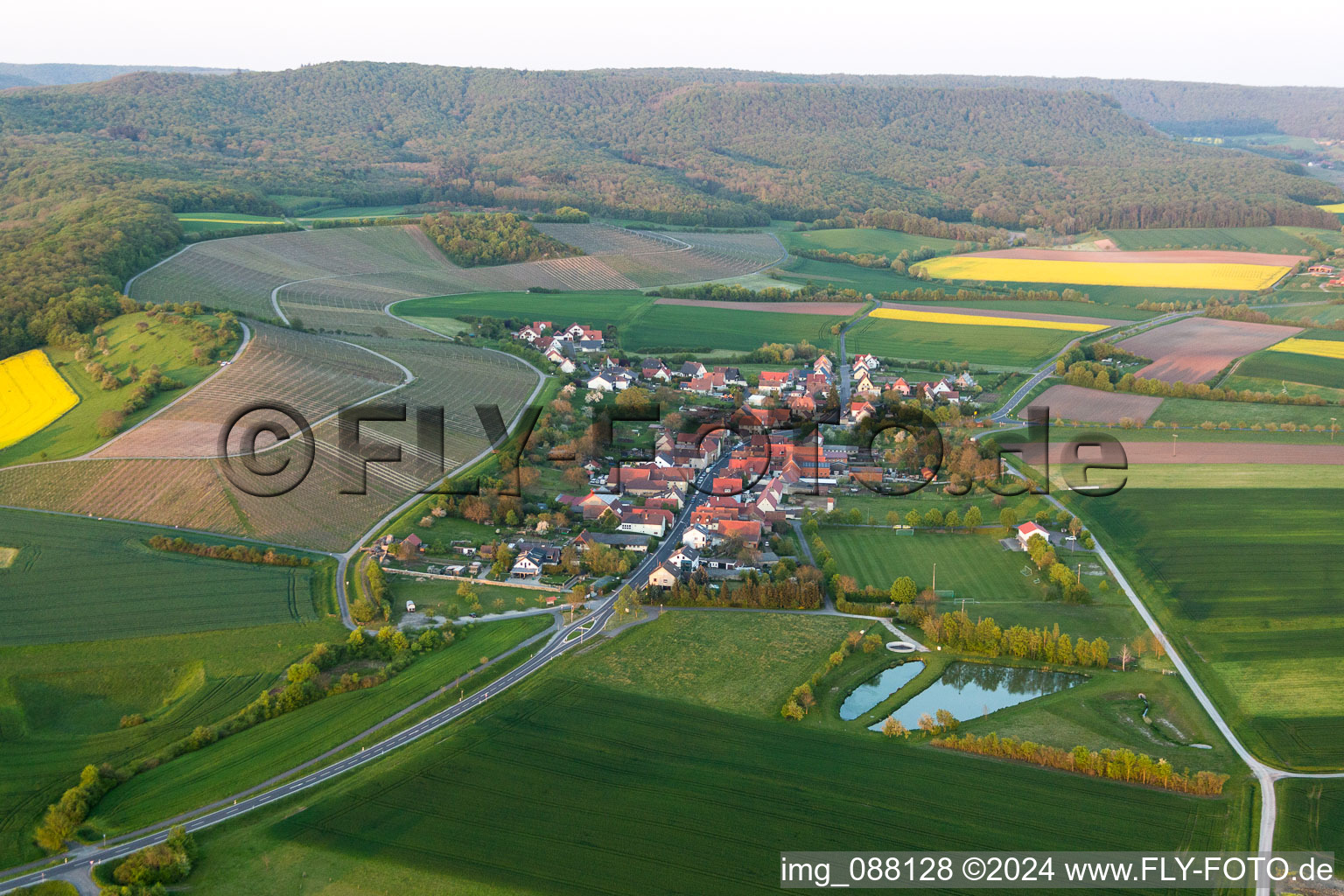 Aerial view of District Wiebelsberg in Oberschwarzach in the state Bavaria, Germany