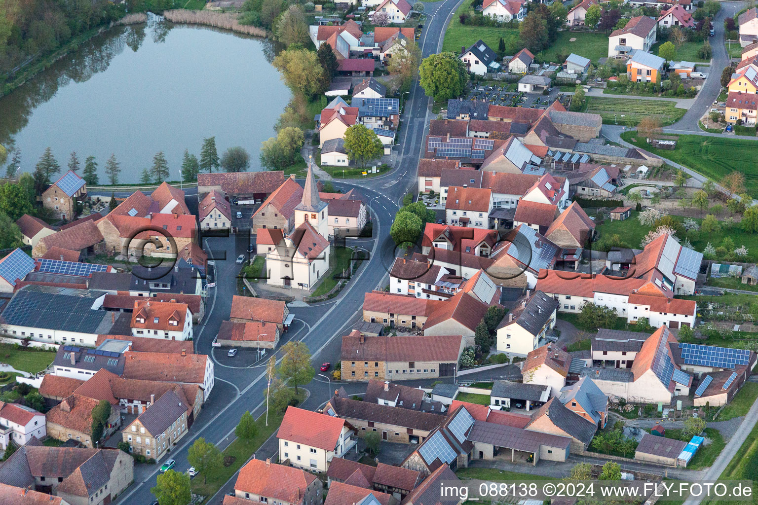 Aerial view of Mönchstockheim in the state Bavaria, Germany