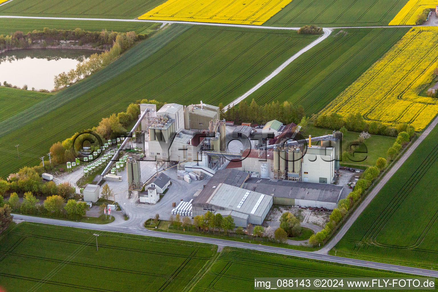 Aerial view of Mixed concrete and building materials factory in Sulzheim in the state Bavaria, Germany