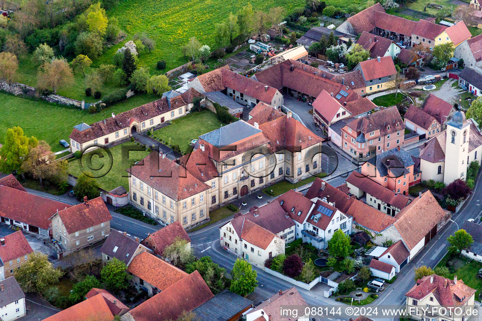 Aerial view of Palace of castle and Restaurant Sulzheim in Sulzheim in the state Bavaria, Germany