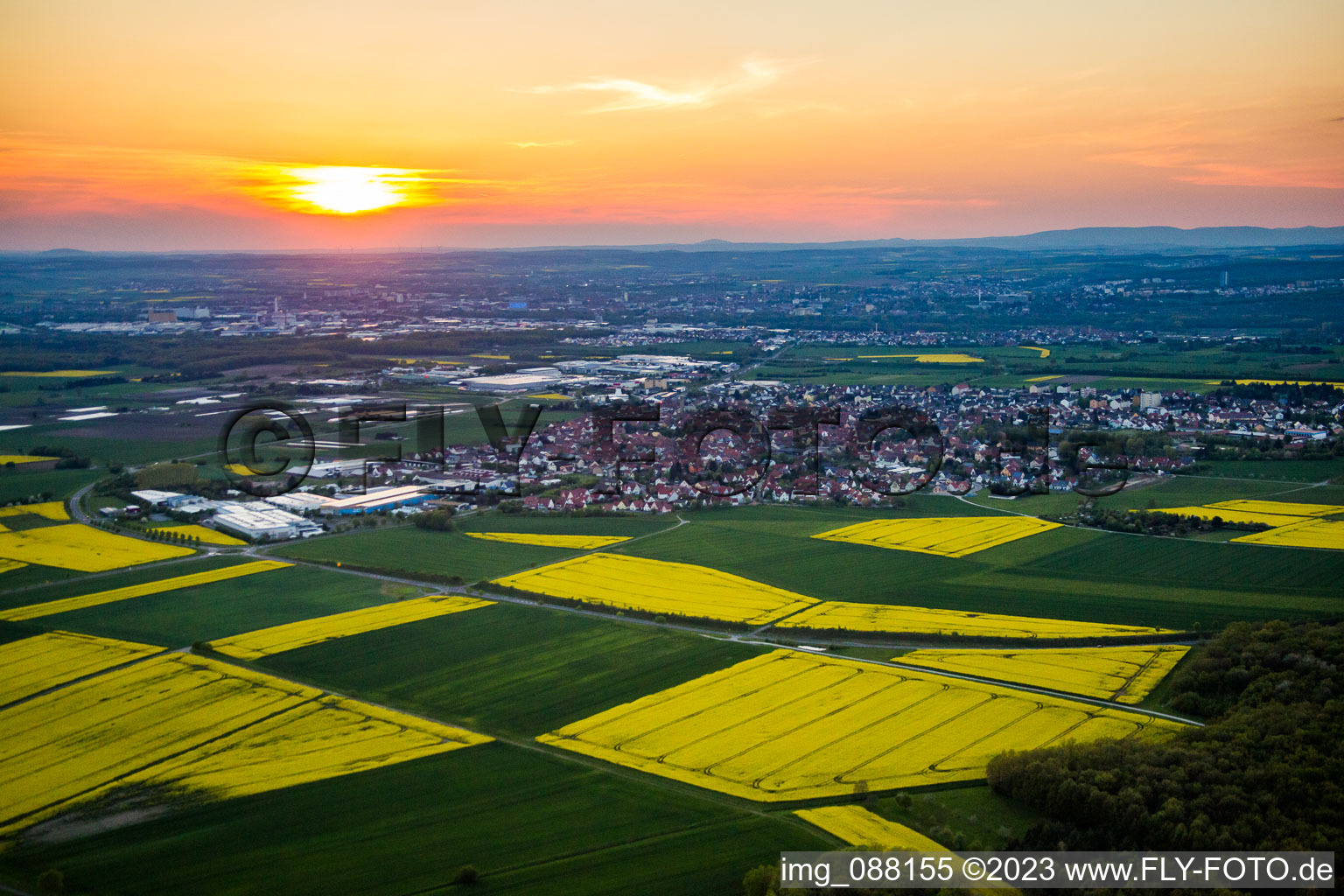 Aerial view of From the southeast in Gochsheim in the state Bavaria, Germany