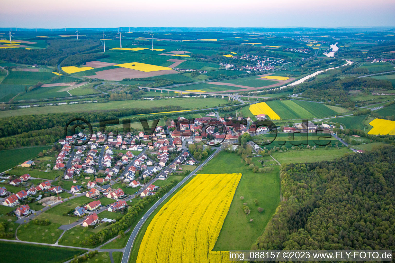 Aerial view of Weyer in Gochsheim in the state Bavaria, Germany