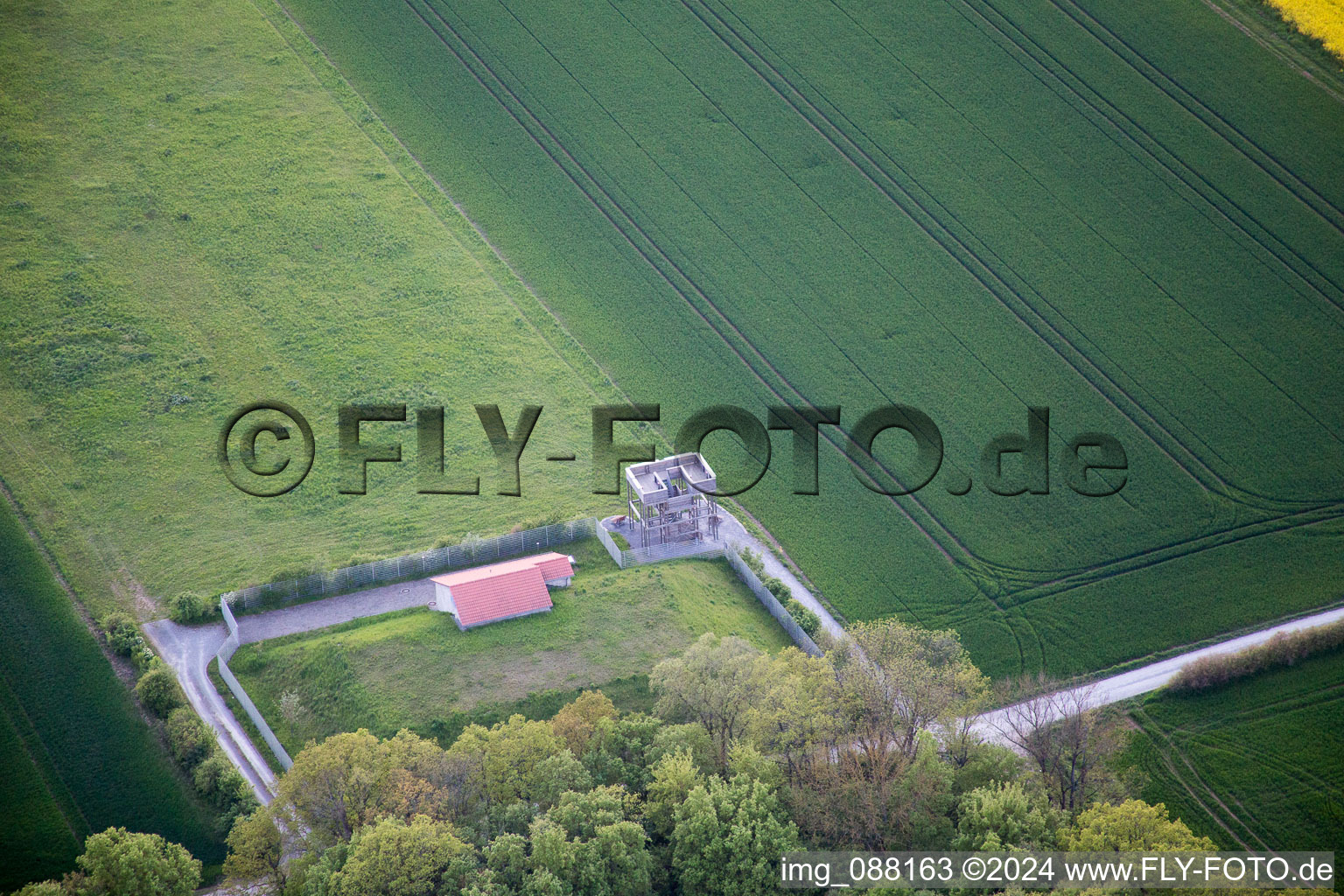 Aerial view of Observation tower in Sennfeld in the state Bavaria, Germany