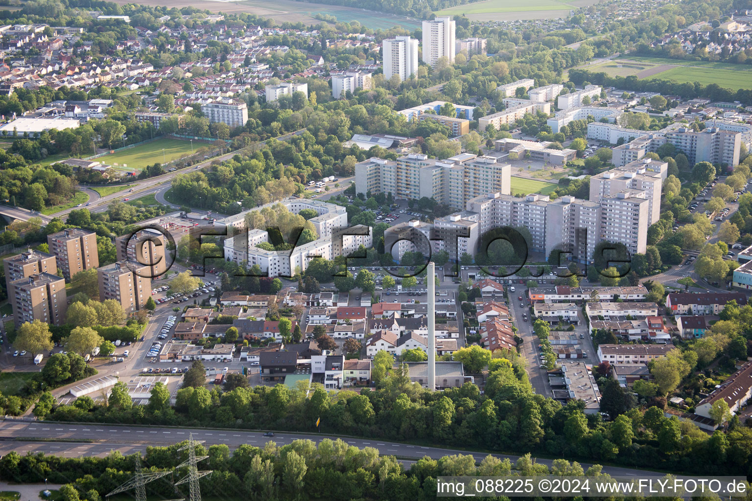 Aerial view of District Pfingstweide in Ludwigshafen am Rhein in the state Rhineland-Palatinate, Germany