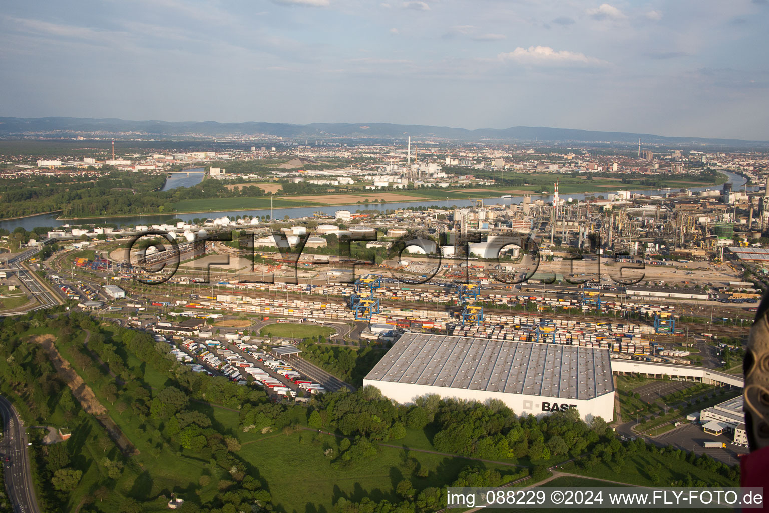 District BASF in Ludwigshafen am Rhein in the state Rhineland-Palatinate, Germany from above