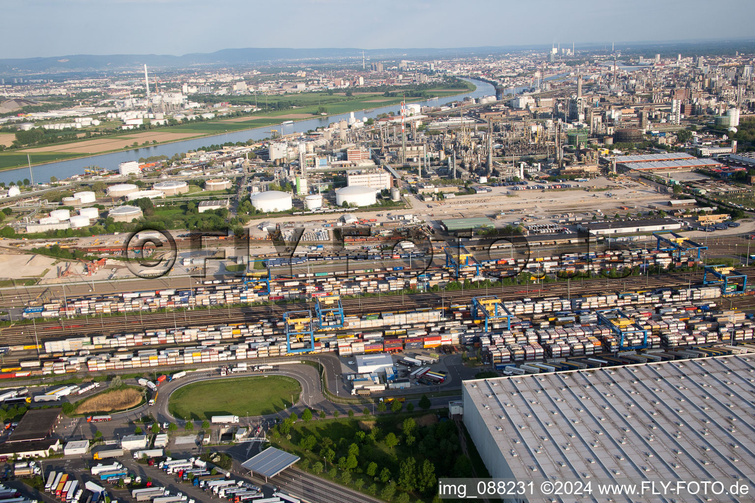 District BASF in Ludwigshafen am Rhein in the state Rhineland-Palatinate, Germany seen from above