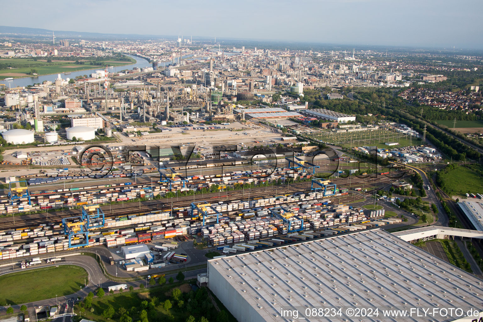 District BASF in Ludwigshafen am Rhein in the state Rhineland-Palatinate, Germany viewn from the air