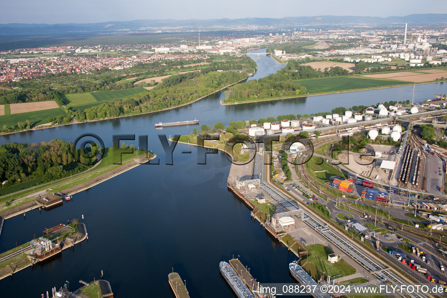 Drone recording of District BASF in Ludwigshafen am Rhein in the state Rhineland-Palatinate, Germany