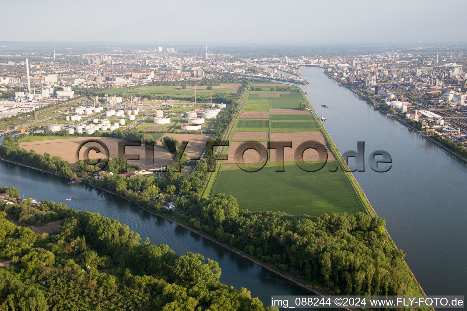 Aerial view of BASF Friesenheim in the district Neckarstadt-West in Mannheim in the state Baden-Wuerttemberg, Germany