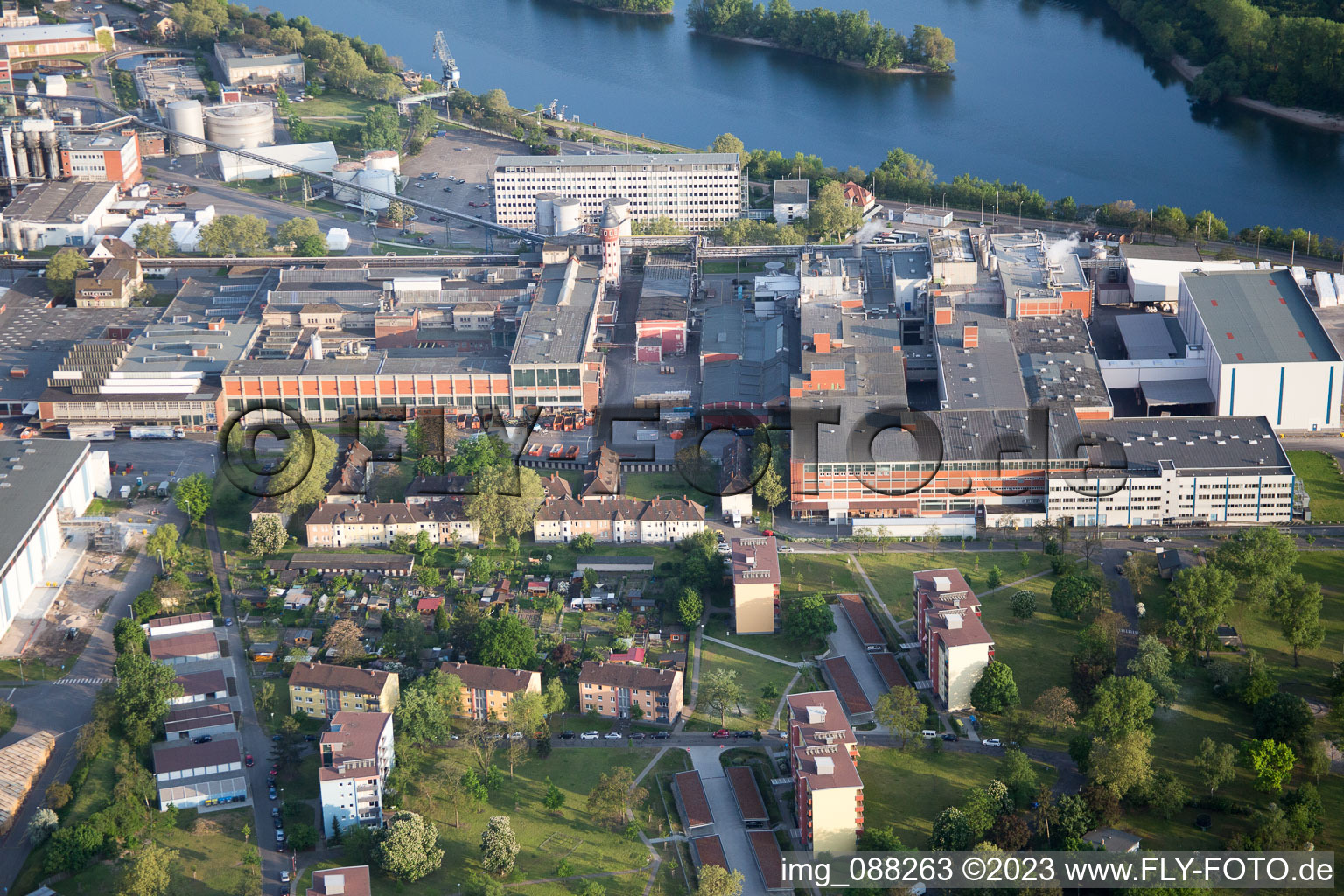 Aerial view of Essity in the district Sandhofen in Mannheim in the state Baden-Wuerttemberg, Germany