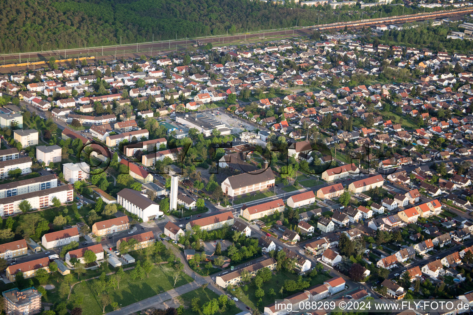 District Schönau in Mannheim in the state Baden-Wuerttemberg, Germany out of the air