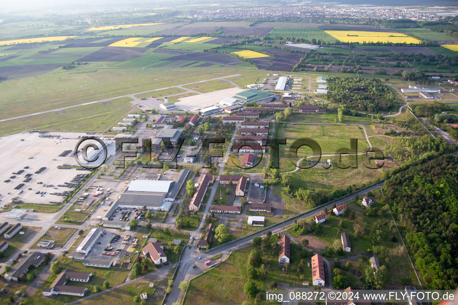 Aerial view of Coleman Airport in the district Sandhofen in Mannheim in the state Baden-Wuerttemberg, Germany