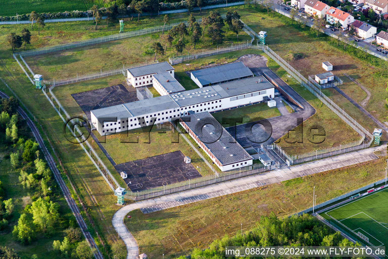 Prison grounds and high security fence Prison on former military airfield Coleman of US Air force in Mannheim in the state Baden-Wurttemberg, Germany