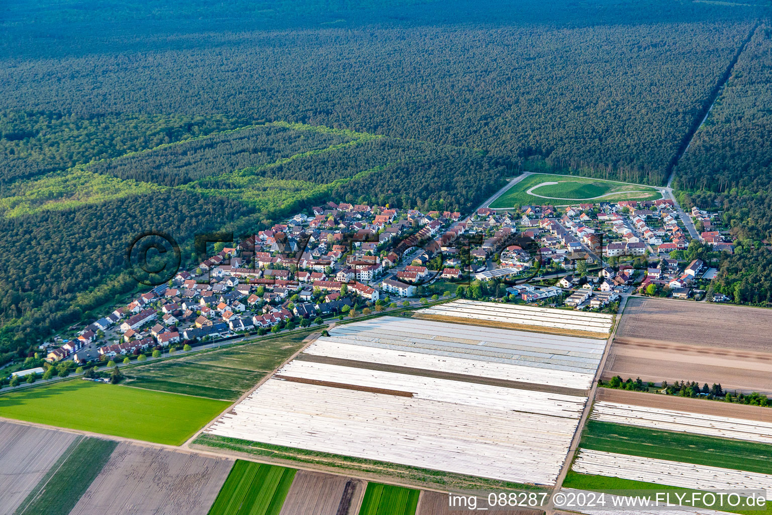 From the south in the district Neuschloß in Lampertheim in the state Hesse, Germany