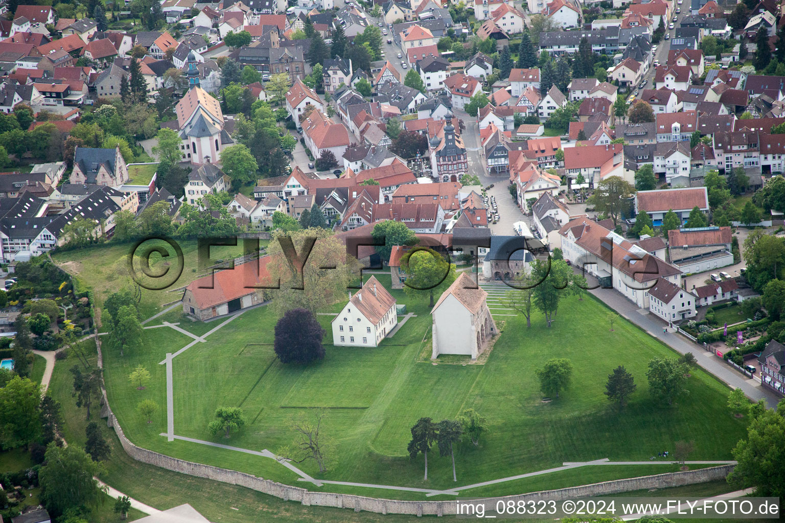 Aerial view of Lorsch in the state Hesse, Germany