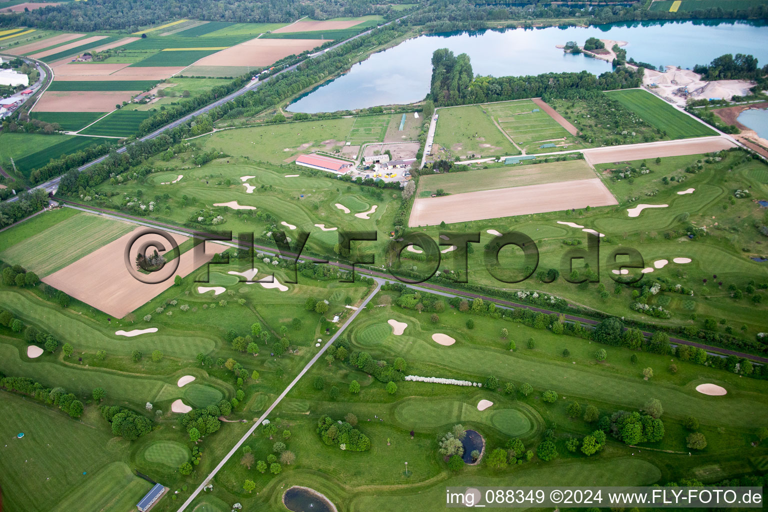 Golf course in Bensheim in the state Hesse, Germany seen from above