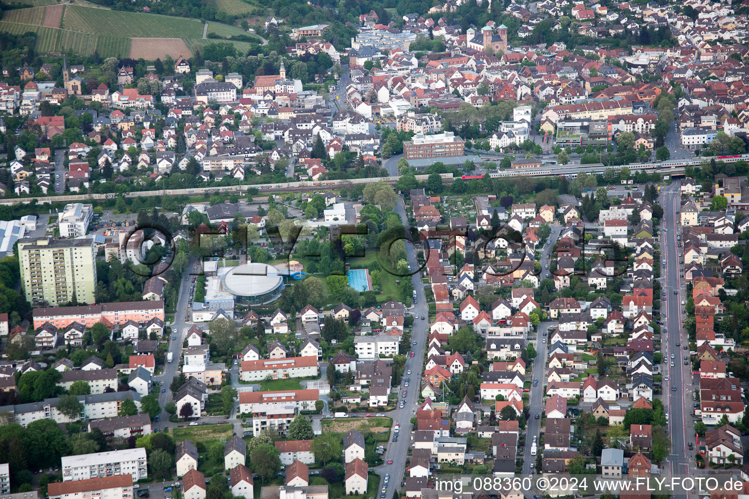 Drone recording of Bensheim in the state Hesse, Germany