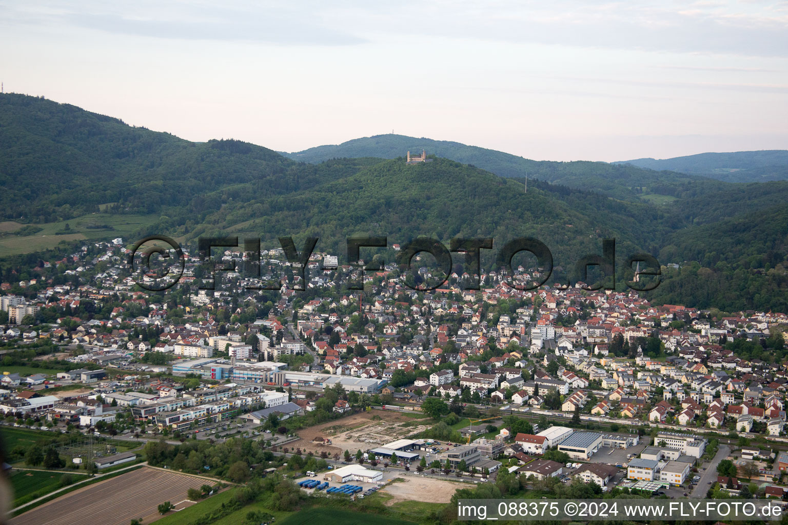 Oblique view of District Auerbach in Bensheim in the state Hesse, Germany