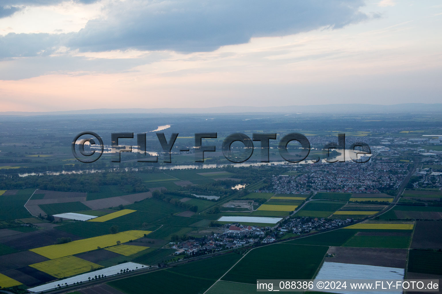 Drone recording of Gernsheim in the state Hesse, Germany