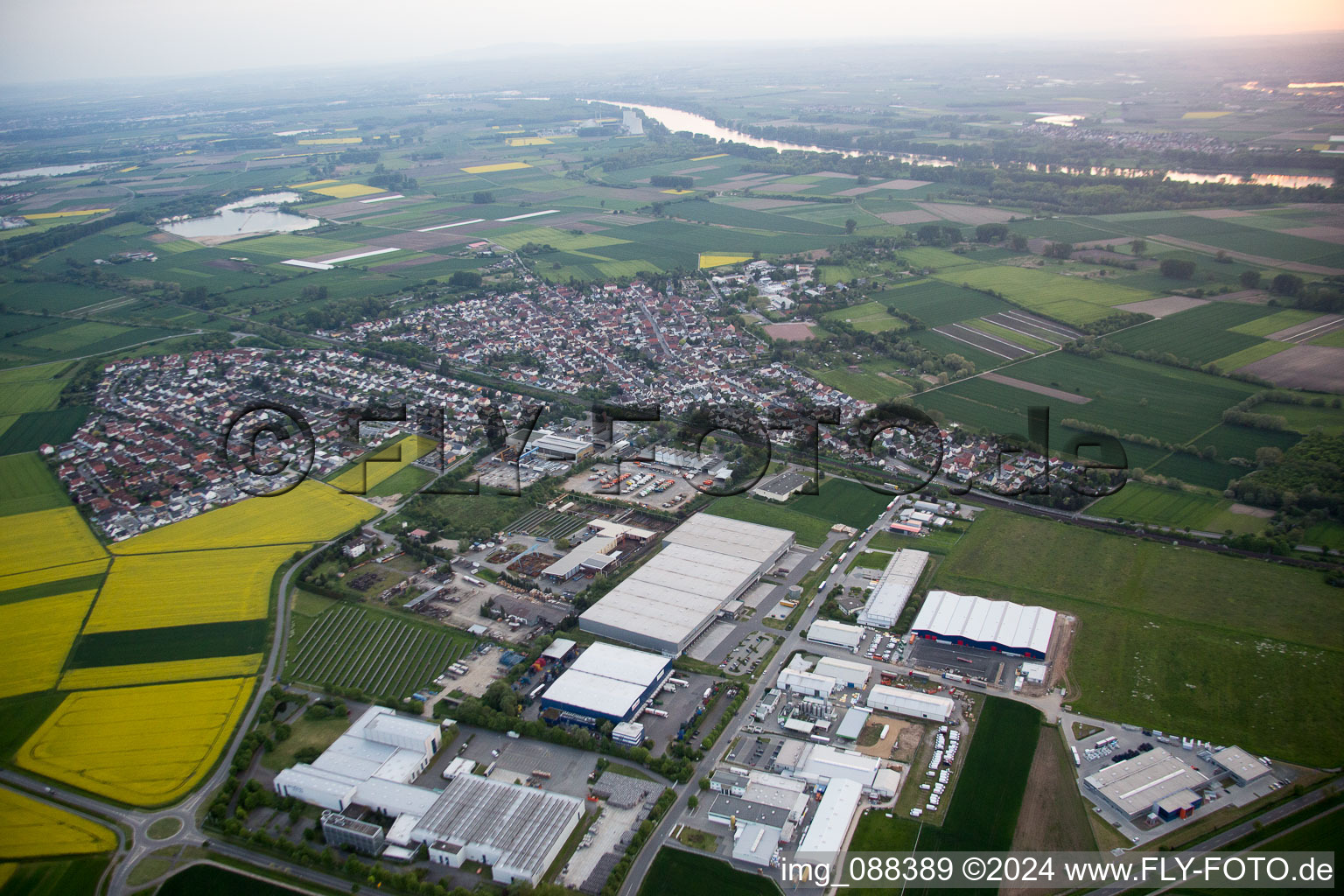 Industrial estate and company settlement in Gross-Rohrheim in the state Hesse, Germany