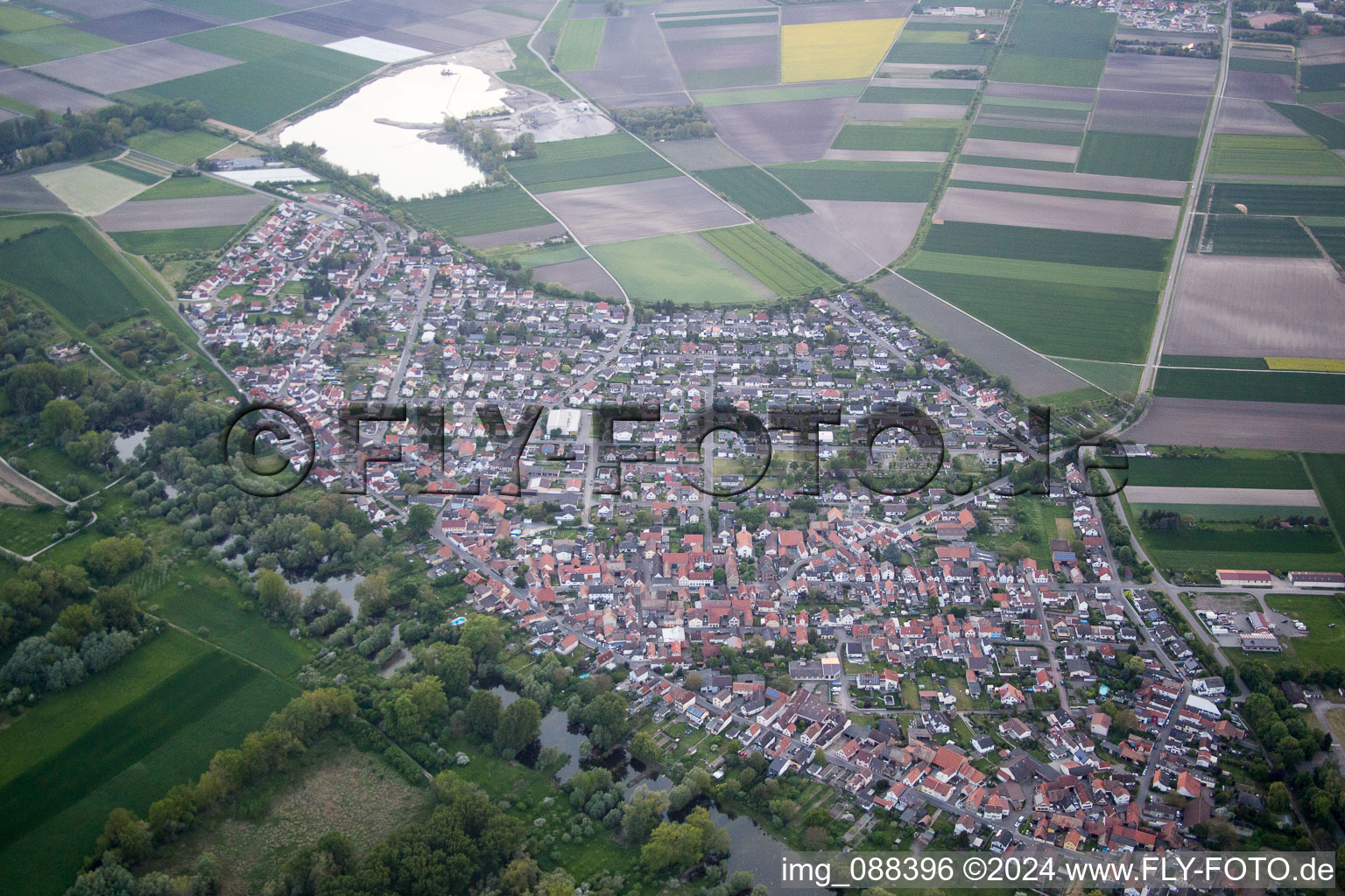 Aerial view of Hamm am Rhein in the state Rhineland-Palatinate, Germany