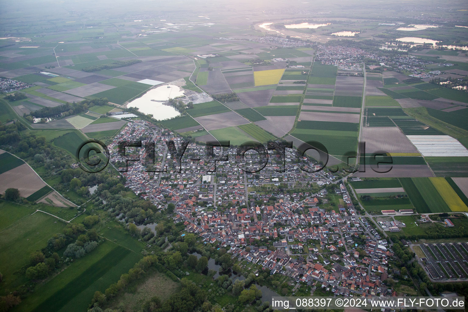 Aerial photograpy of Hamm am Rhein in the state Rhineland-Palatinate, Germany