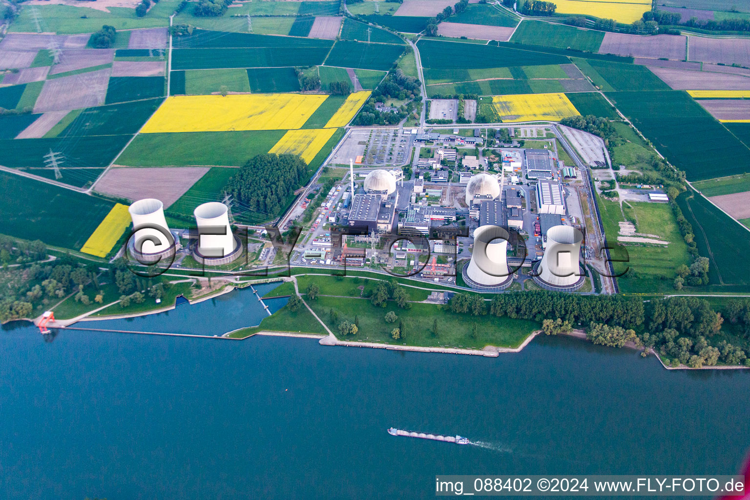 Aerial photograpy of Nuclear power plant in the district Wattenheim in Biblis in the state Hesse, Germany