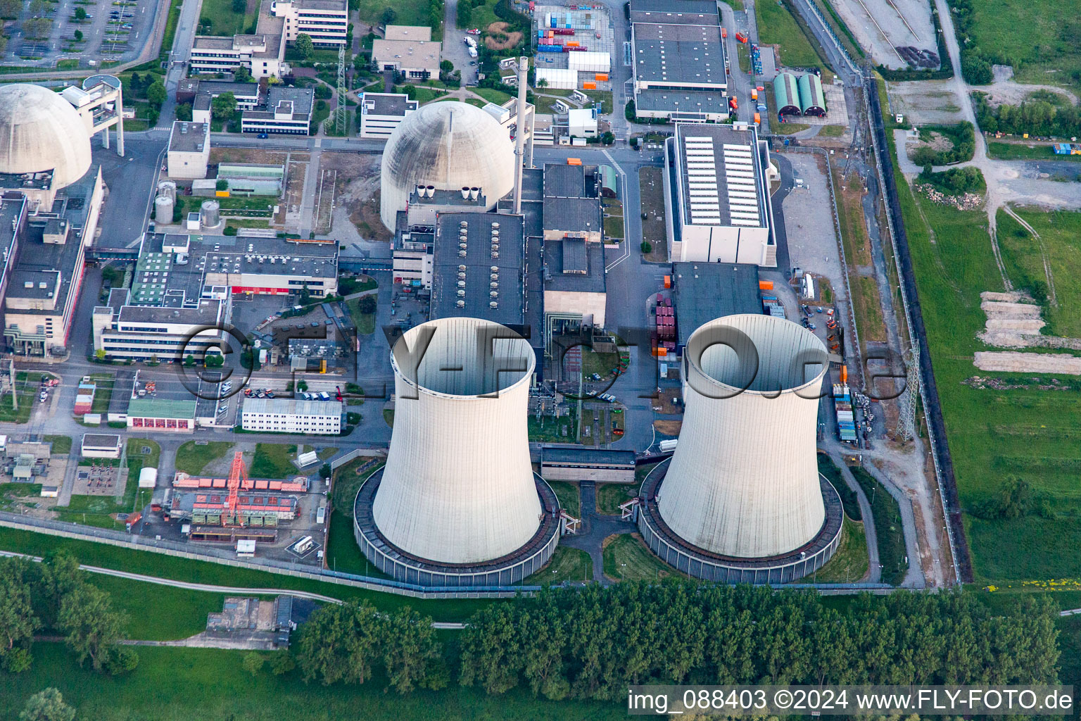 Oblique view of Nuclear power plant in the district Wattenheim in Biblis in the state Hesse, Germany