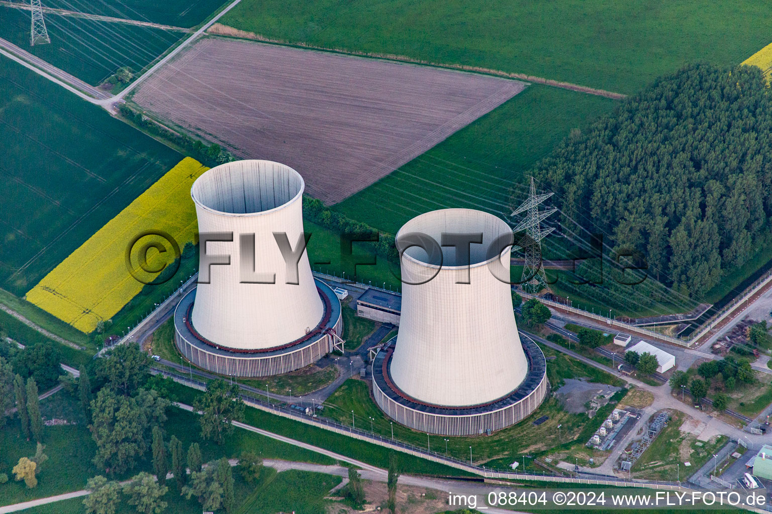 Nuclear power plant in the district Wattenheim in Biblis in the state Hesse, Germany from above