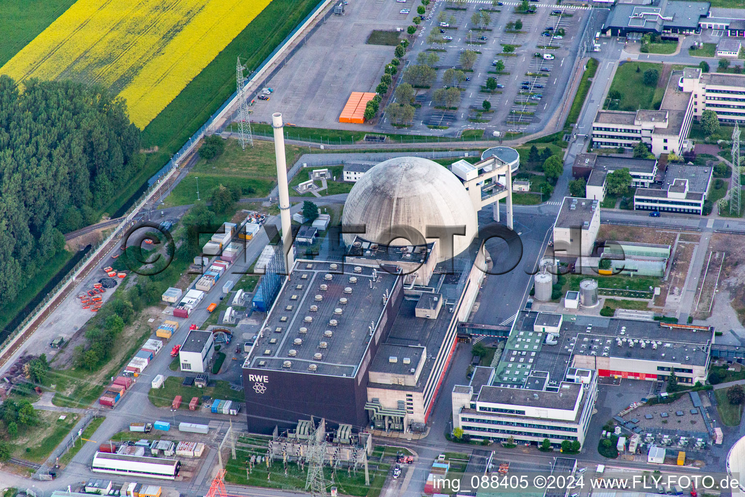 Nuclear power plant in the district Wattenheim in Biblis in the state Hesse, Germany out of the air