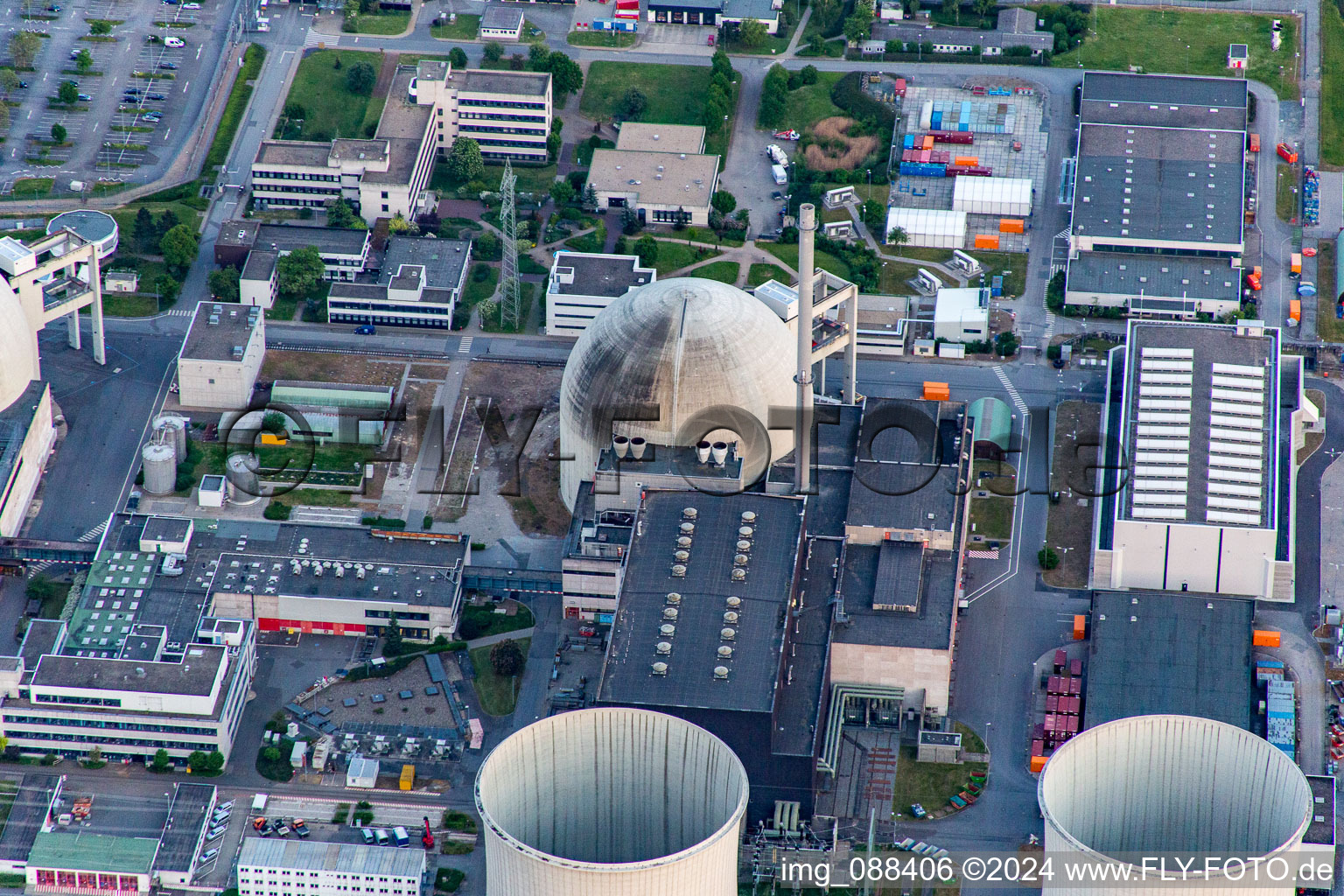 Nuclear power plant in the district Wattenheim in Biblis in the state Hesse, Germany seen from above