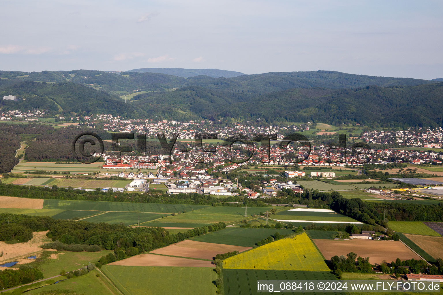 Town View of the streets and houses of the residential areas in Bickenbach in the state Hesse