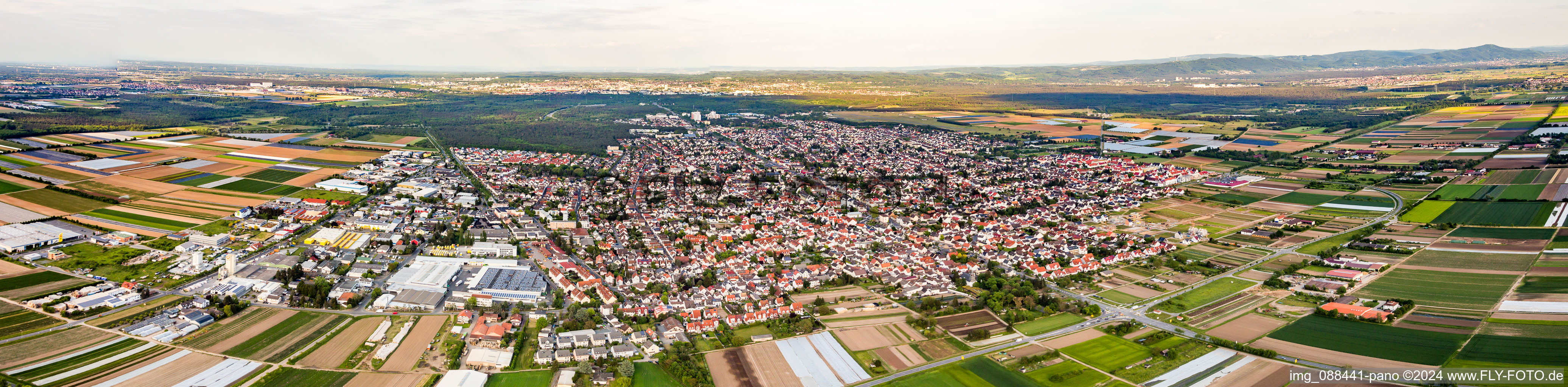 Panoramic perspective Town View of the streets and houses of the residential areas in Griesheim in the state Hesse, Germany