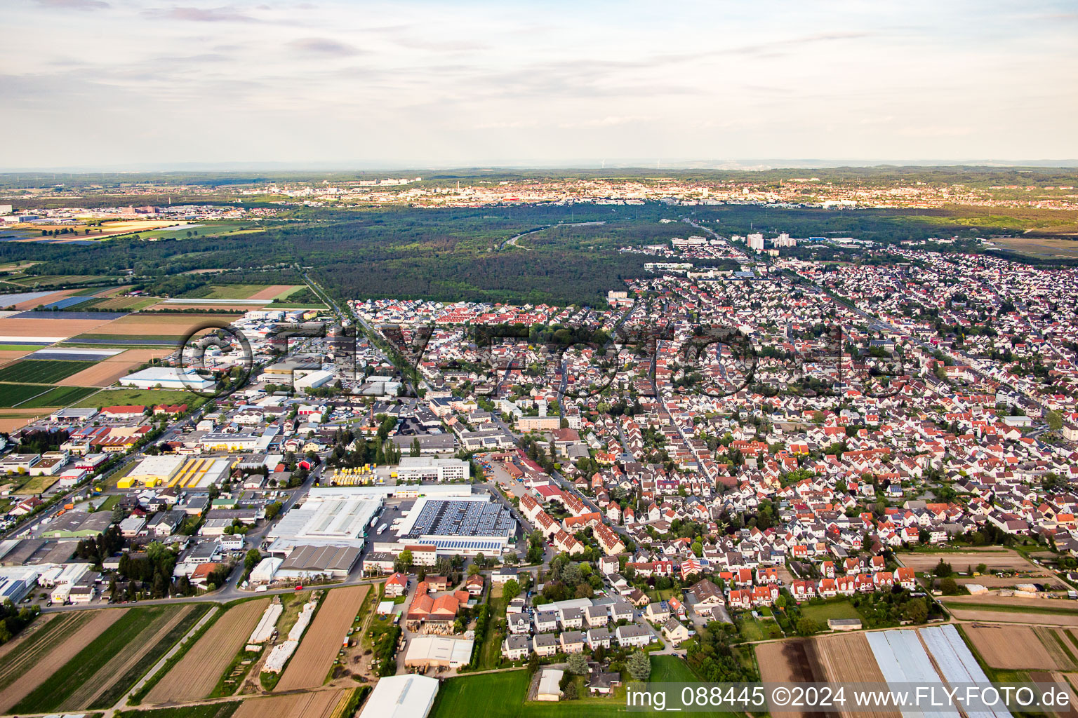 Aerial view of From the west in Griesheim in the state Hesse, Germany