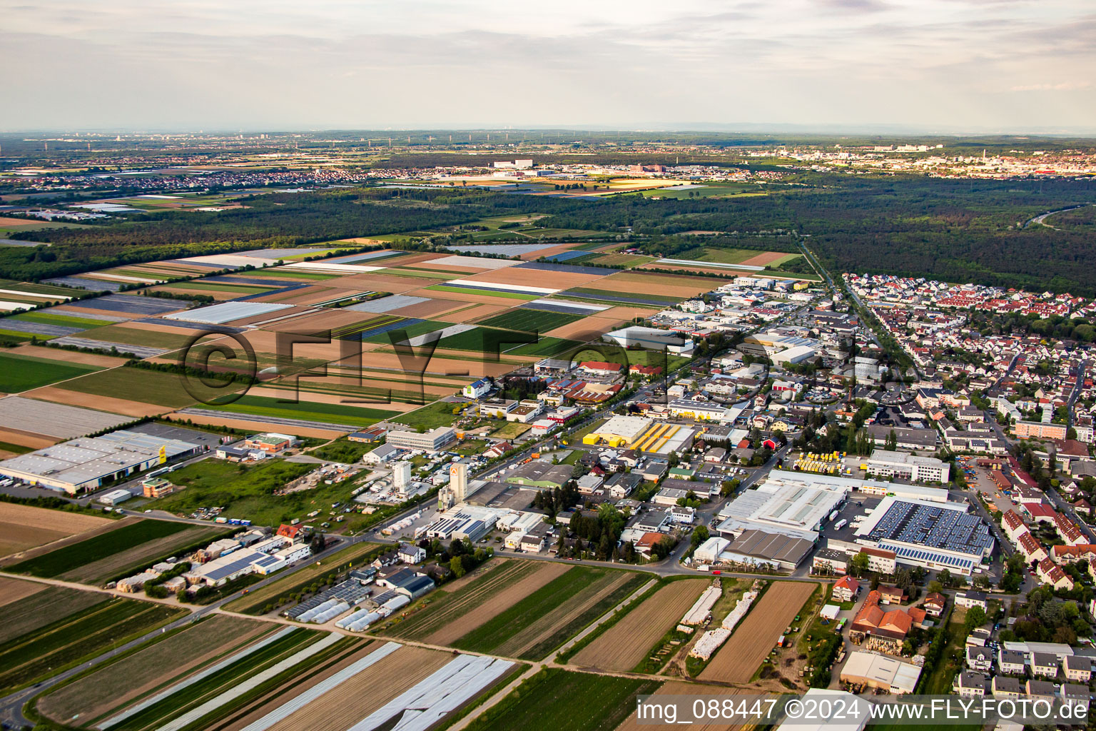 Nordring industrial area from the west in Griesheim in the state Hesse, Germany