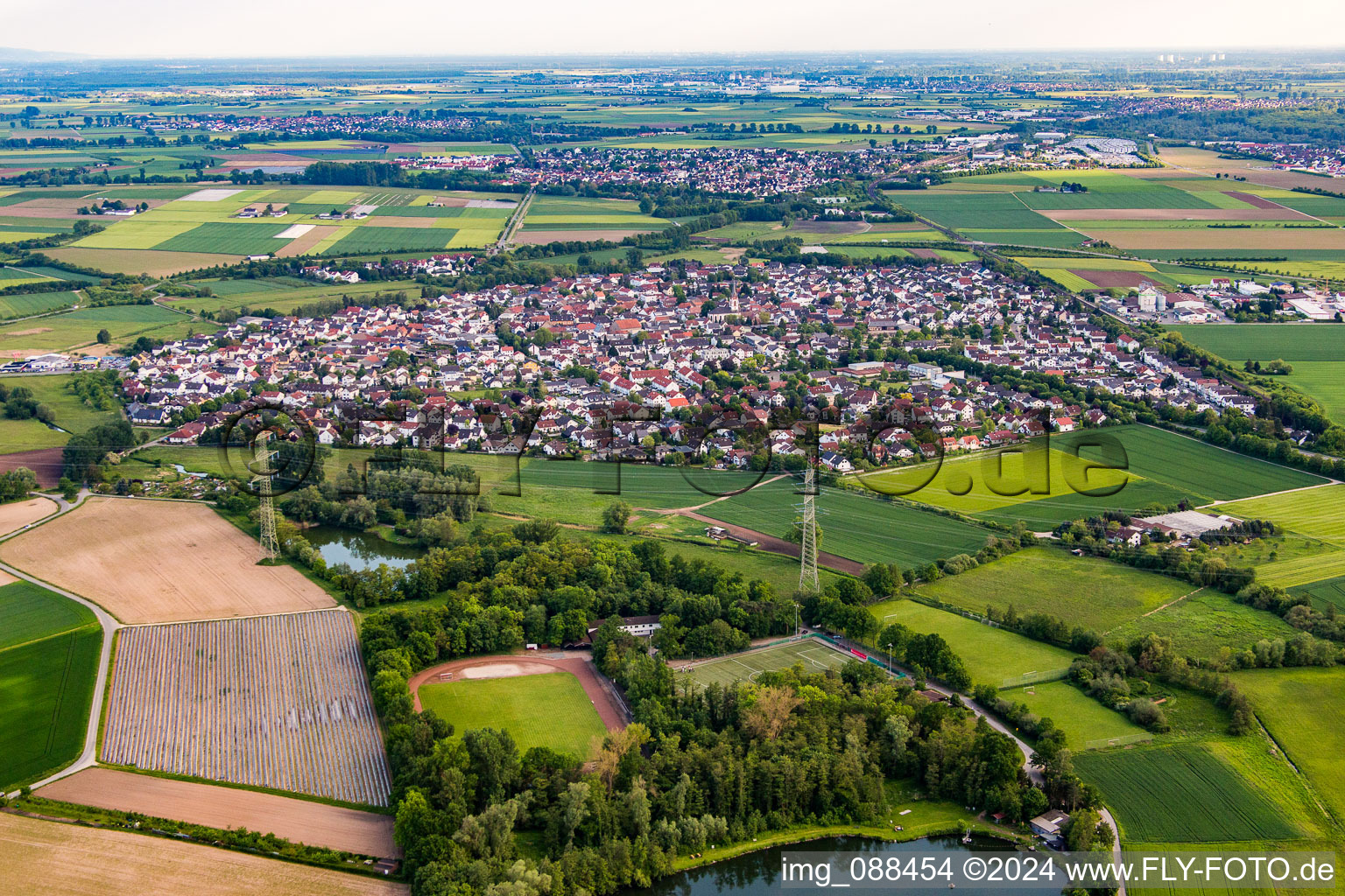 Aerial view of District Wolfskehlen in Riedstadt in the state Hesse, Germany