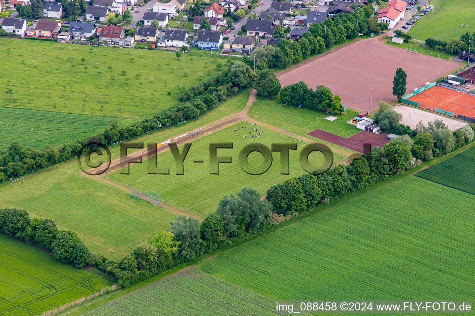 Football field in the district Leeheim in Riedstadt in the state Hesse, Germany