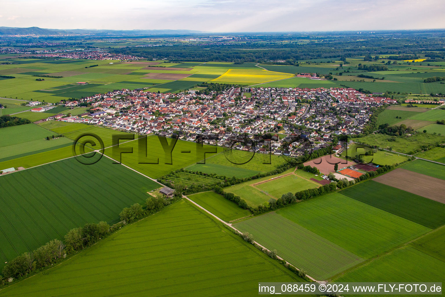 Aerial view of Leeheim in the state Hesse, Germany