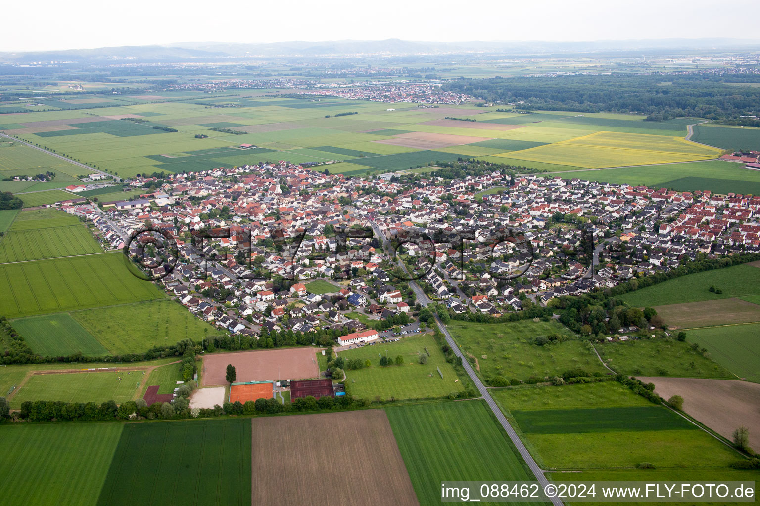 Oblique view of Leeheim in the state Hesse, Germany