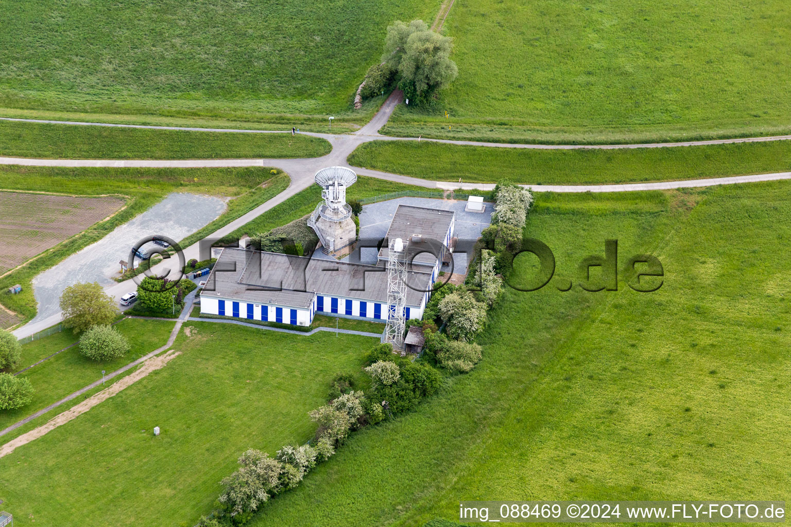 Parabolic satellite dishes Satellitenmessstelle BNetzA in Riedstadt in the state Hesse, Germany