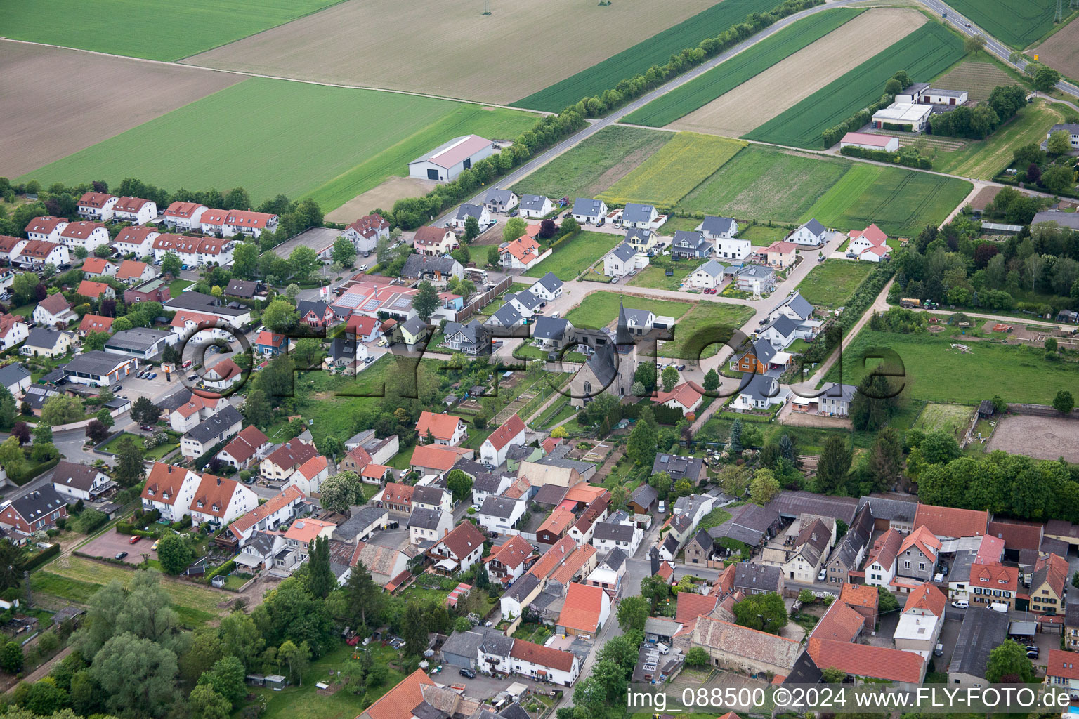 Aerial view of Village view in Dexheim in the state Rhineland-Palatinate, Germany