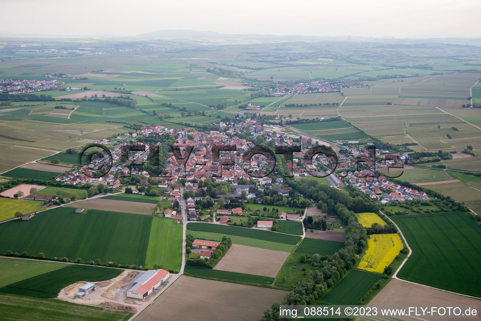 Aerial view of Bechtolsheim in the state Rhineland-Palatinate, Germany