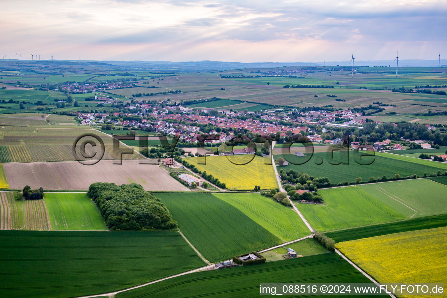 Oblique view of Bechtolsheim in the state Rhineland-Palatinate, Germany