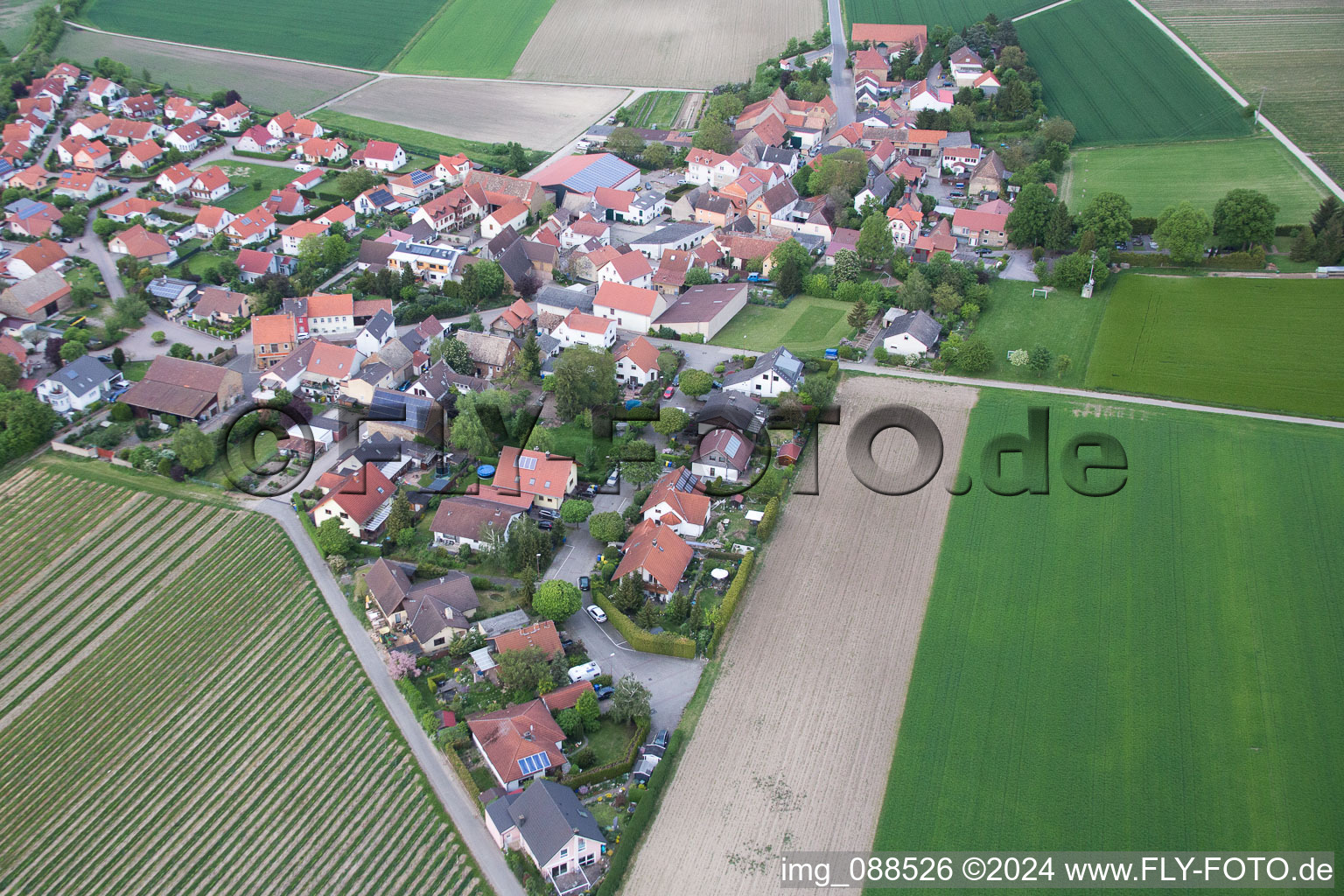 Aerial view of Frettenheim in the state Rhineland-Palatinate, Germany